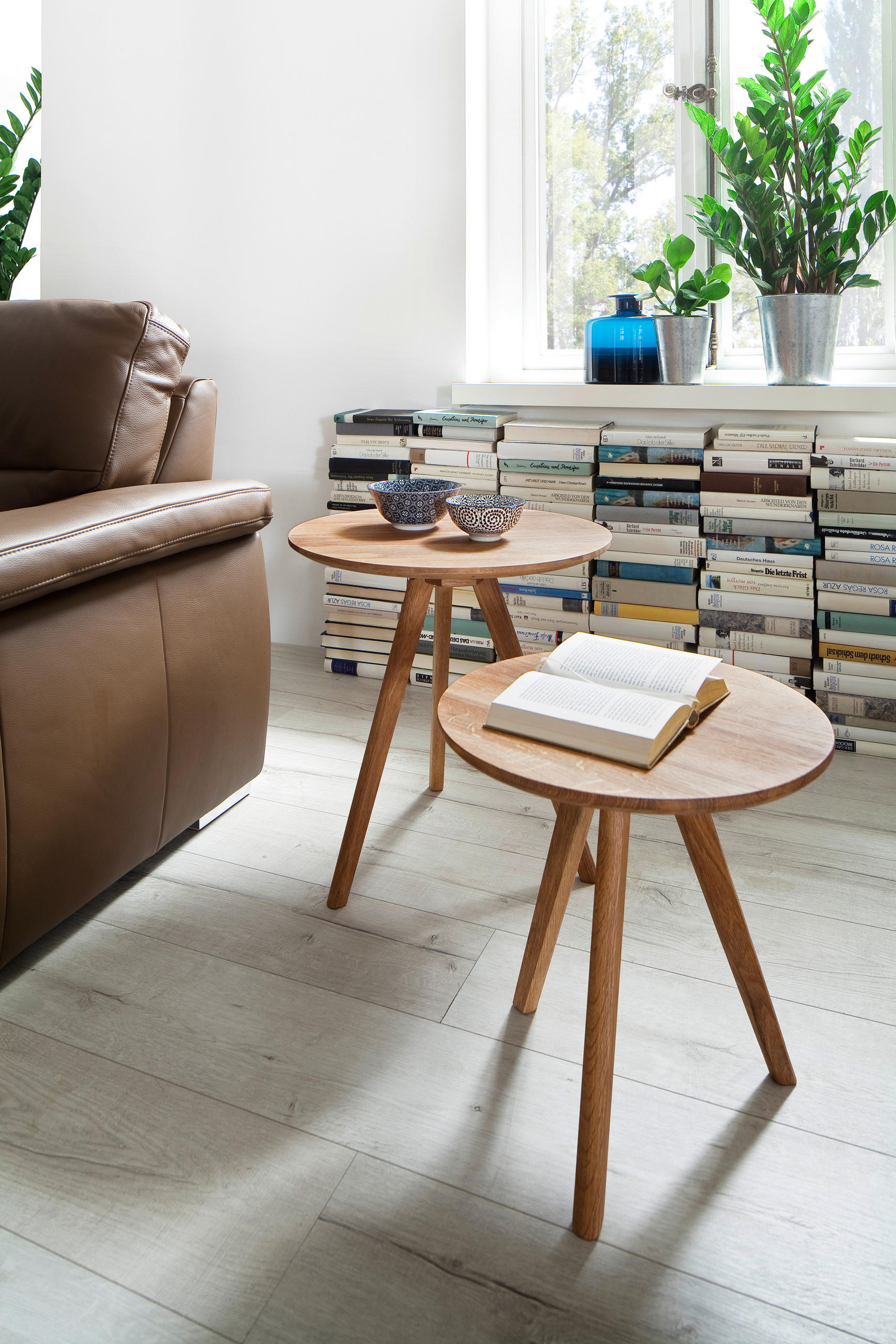 COUCHTISCHSET Eiche massiv rund Naturfarben, Eichefarben  - Eichefarben/Naturfarben, MODERN, Holz (40-50/40-50/40-45cm) - Xora