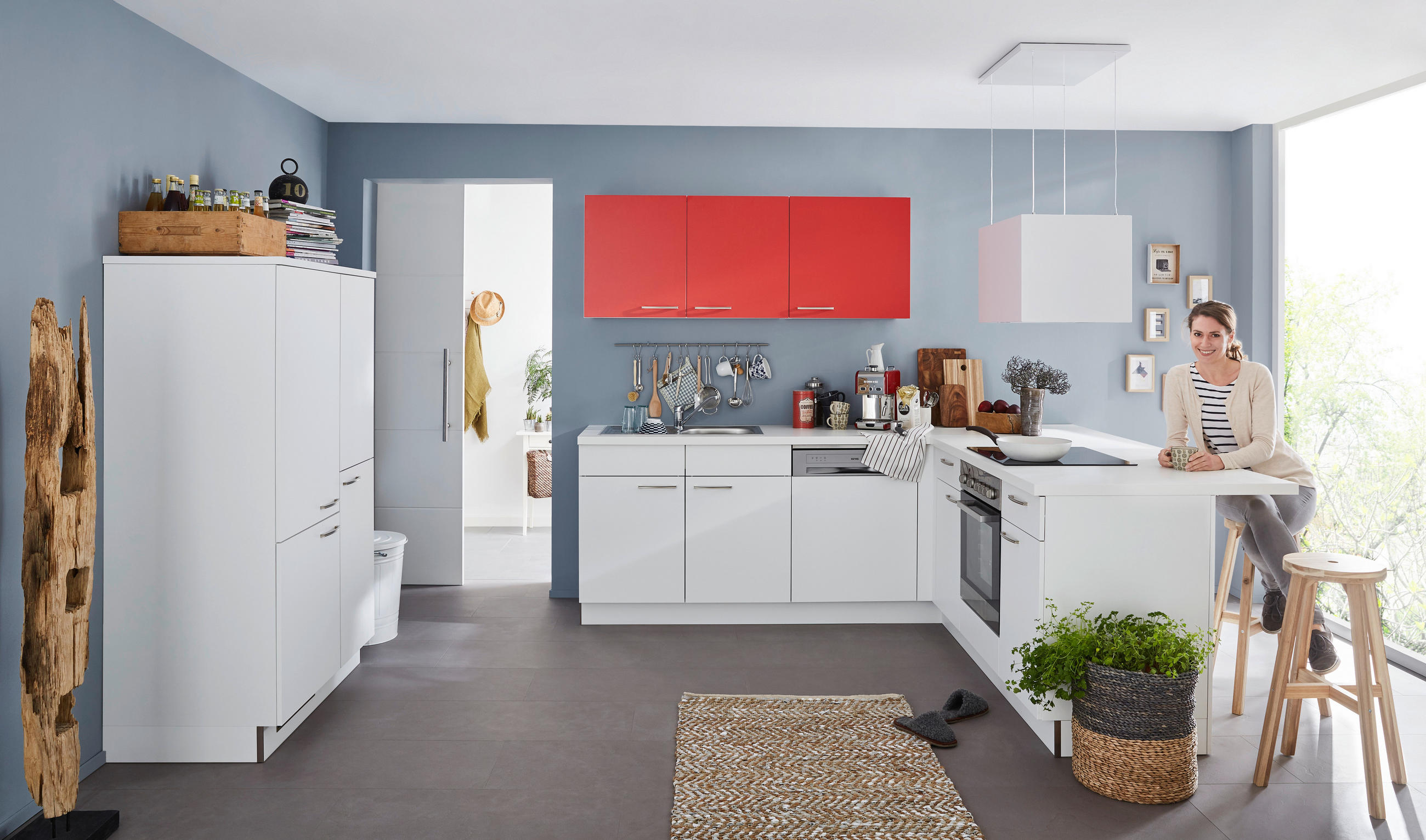 KUCHYNSKÁ LINKA WIN 225 - biela/červená, Design, kompozitné drevo (105/225/215cm) - Welnova