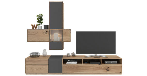 WOHNWAND in Grau, Eichefarben 265/205/50 cm - Eichefarben/Grau, Design, Glas/Holz (265/205/50cm) - Waldwelt