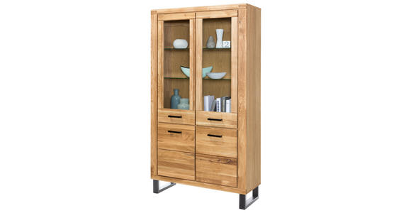 VITRINE in Eiche Schwarz, Eichefarben  - Eichefarben/Schwarz, Basics, Glas/Holz (110/200/40cm) - Carryhome