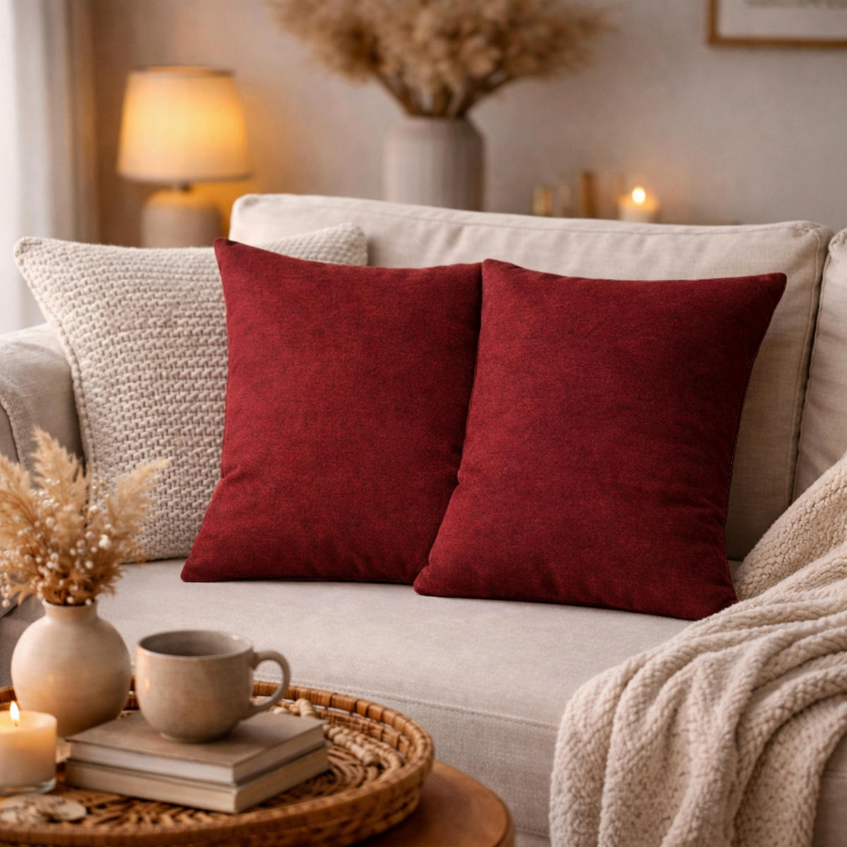 KISSENHÜLLEN-SET ELMER 50/50 cm  - Bordeaux, Basics, Textil (50/50cm)