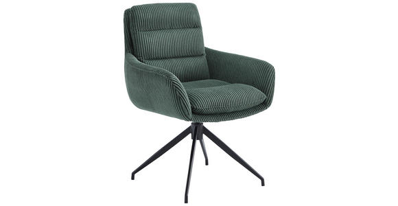 ARMLEHNSTUHL  Sitzfläche 360° drehbar, automatische Rückholfunktion Cord  - Schwarz/Olivgrün, Design, Textil/Metall (68/86/65cm) - Novel