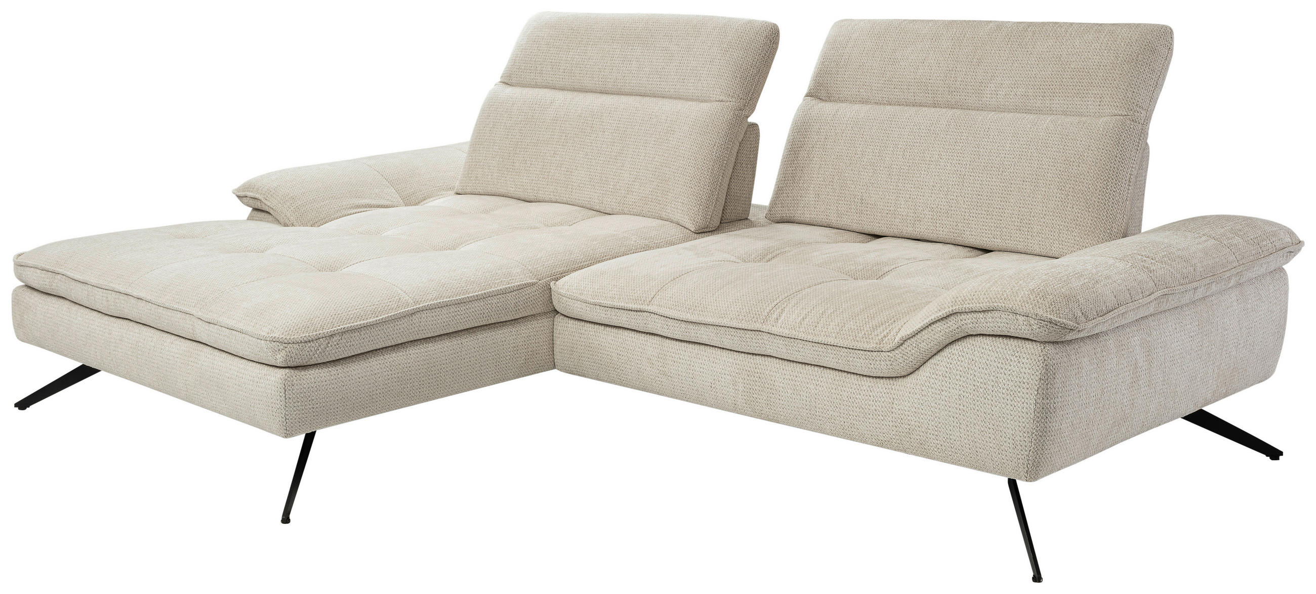 ECKSOFA in Chenille Beige  179-202/288 cm  - Beige/Schwarz, Design, Textil/Metall (179-202/288cm) - Stylife