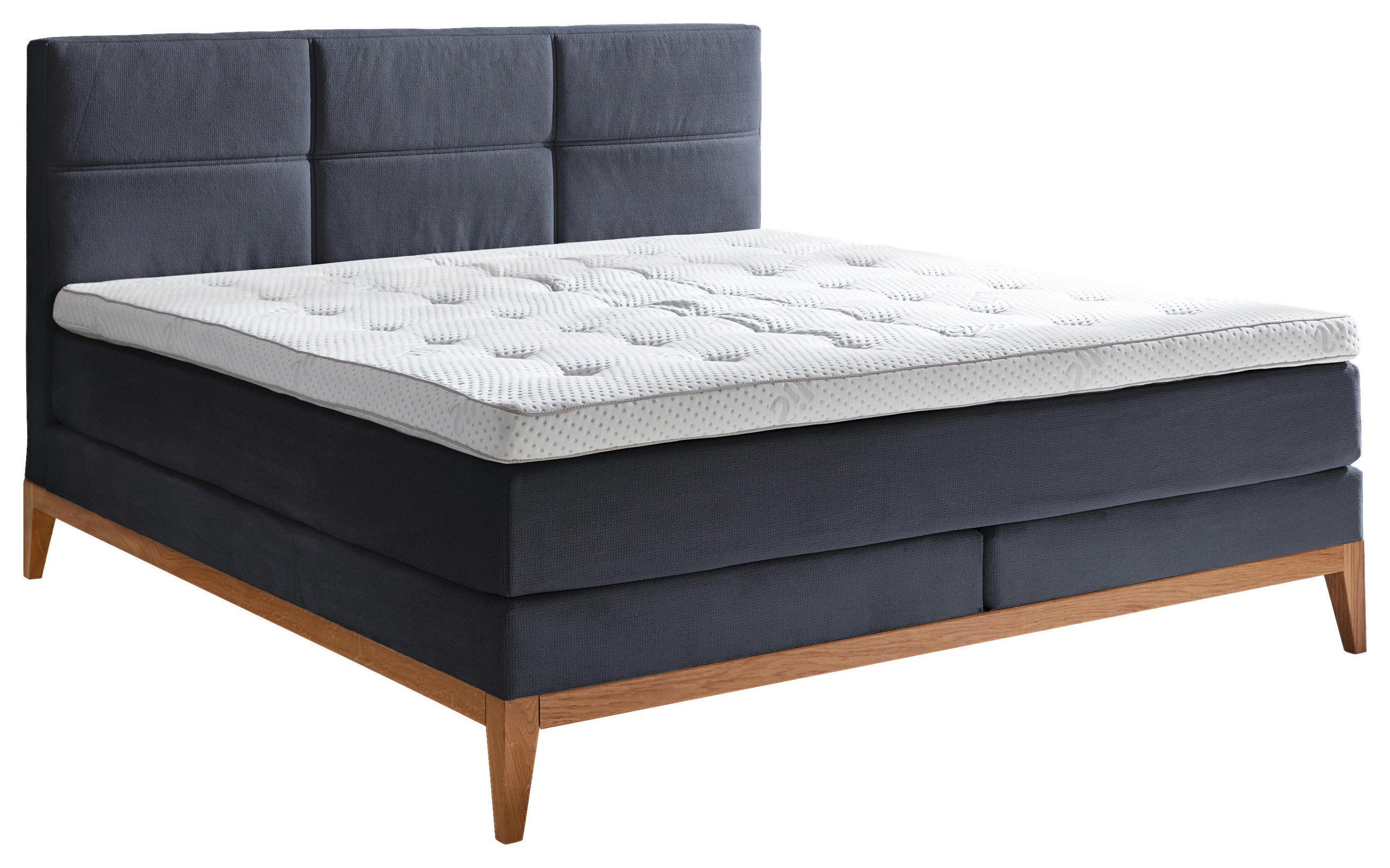 BOXSPRINGBETT 180/200 cm  in Dunkelblau  - Eichefarben/Dunkelblau, KONVENTIONELL, Holz/Textil (180/200cm) - Carryhome