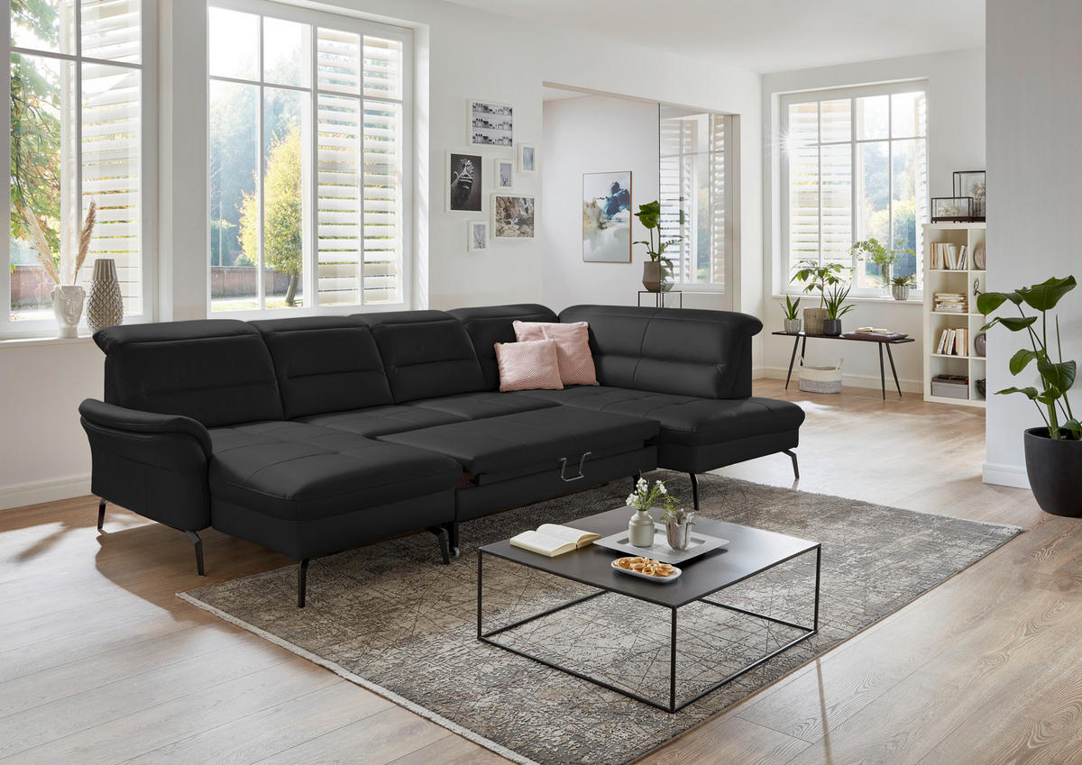 WOHNLANDSCHAFT Echtleder Schwarz  - Schwarz, Design, Leder/Metall (181/336/206cm) - Beldomo Speed