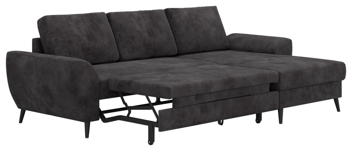 ECKSOFA Chenille Schwarz  - Schwarz, Trend, Textil/Metall (255/154cm) - MID.YOU