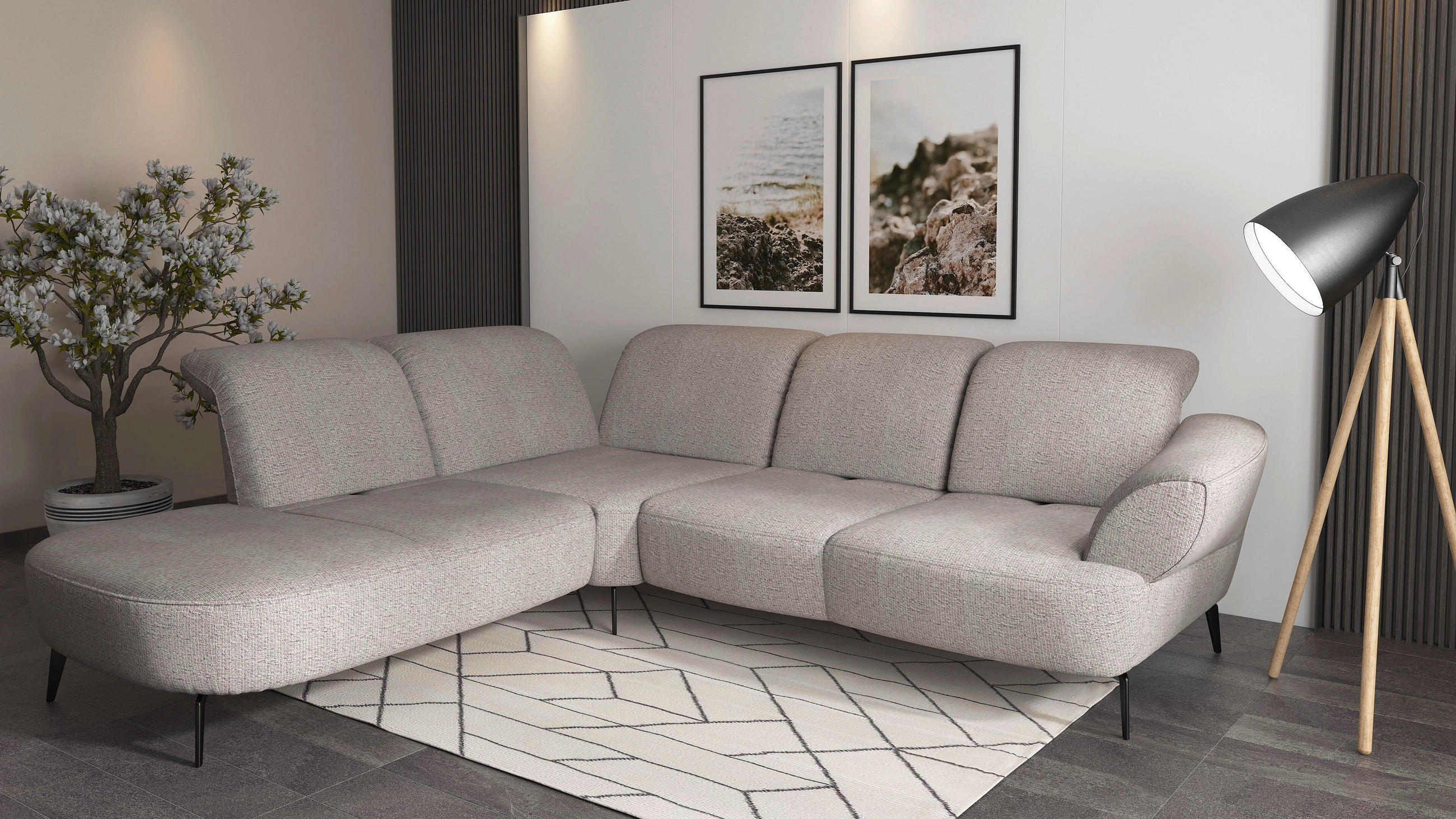 ECKSOFA in Chenille Silberfarben  270/302 cm  - Silberfarben/Schwarz, MODERN, Textil/Metall (270/302cm) - Sit & More