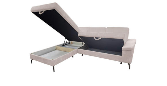 ECKSOFA inkl. Funktionen Creme Velours Bettkasten, Sitzvorzug  - Creme/Schwarz, KONVENTIONELL, Textil/Metall (206/253cm) - Venda