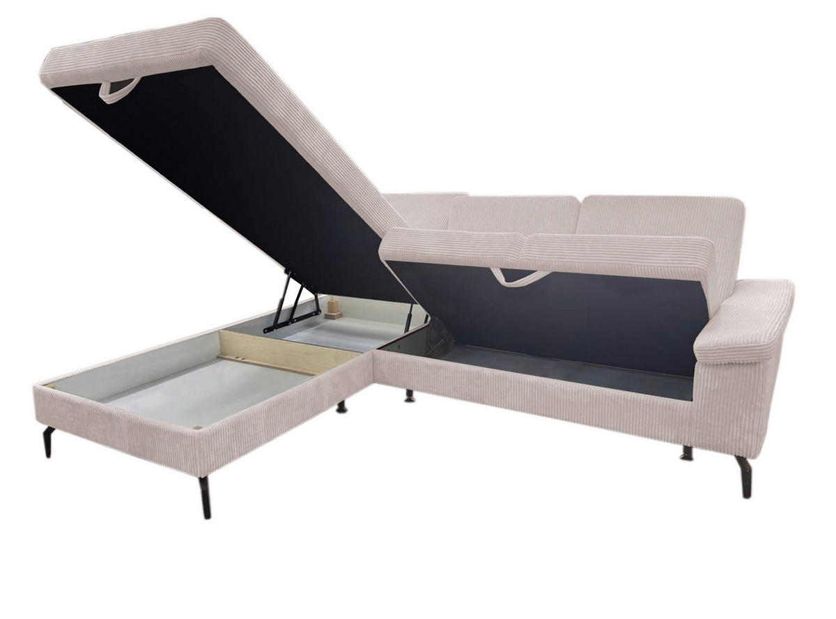 ECKSOFA inkl. Funktionen Creme Velours Bettkasten, Sitzvorzug  - Creme/Schwarz, KONVENTIONELL, Textil/Metall (206/253cm) - Venda