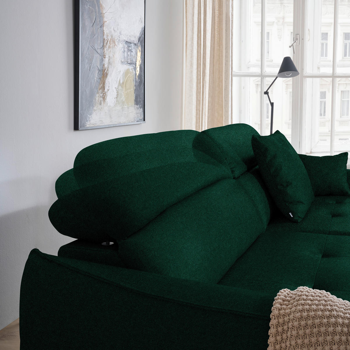 ECKSOFA Flachgewebe Waldgrün  - Waldgrün/Schwarz, Design, Textil/Metall (175/246cm) - Celina