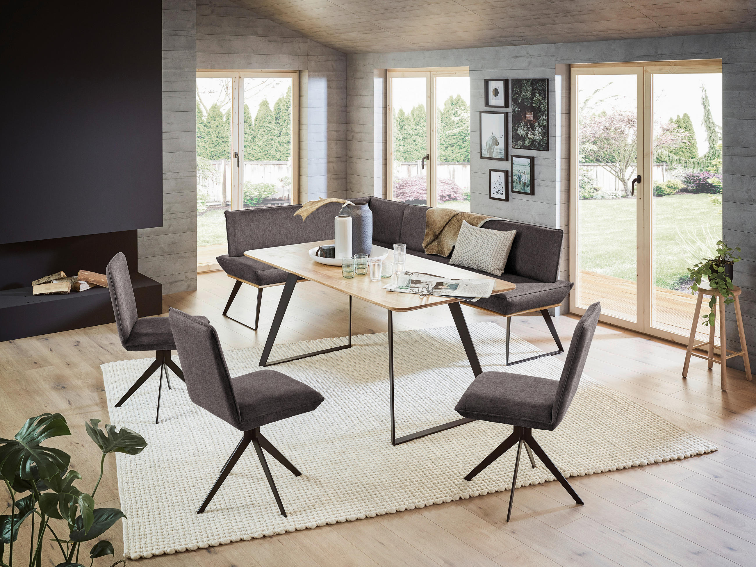 ECKBANK 163/243 cm  in Schwarz, Eichefarben, Dunkelbraun  - Eichefarben/Dunkelbraun, Design, Holz/Textil (163/243cm) - Voleo