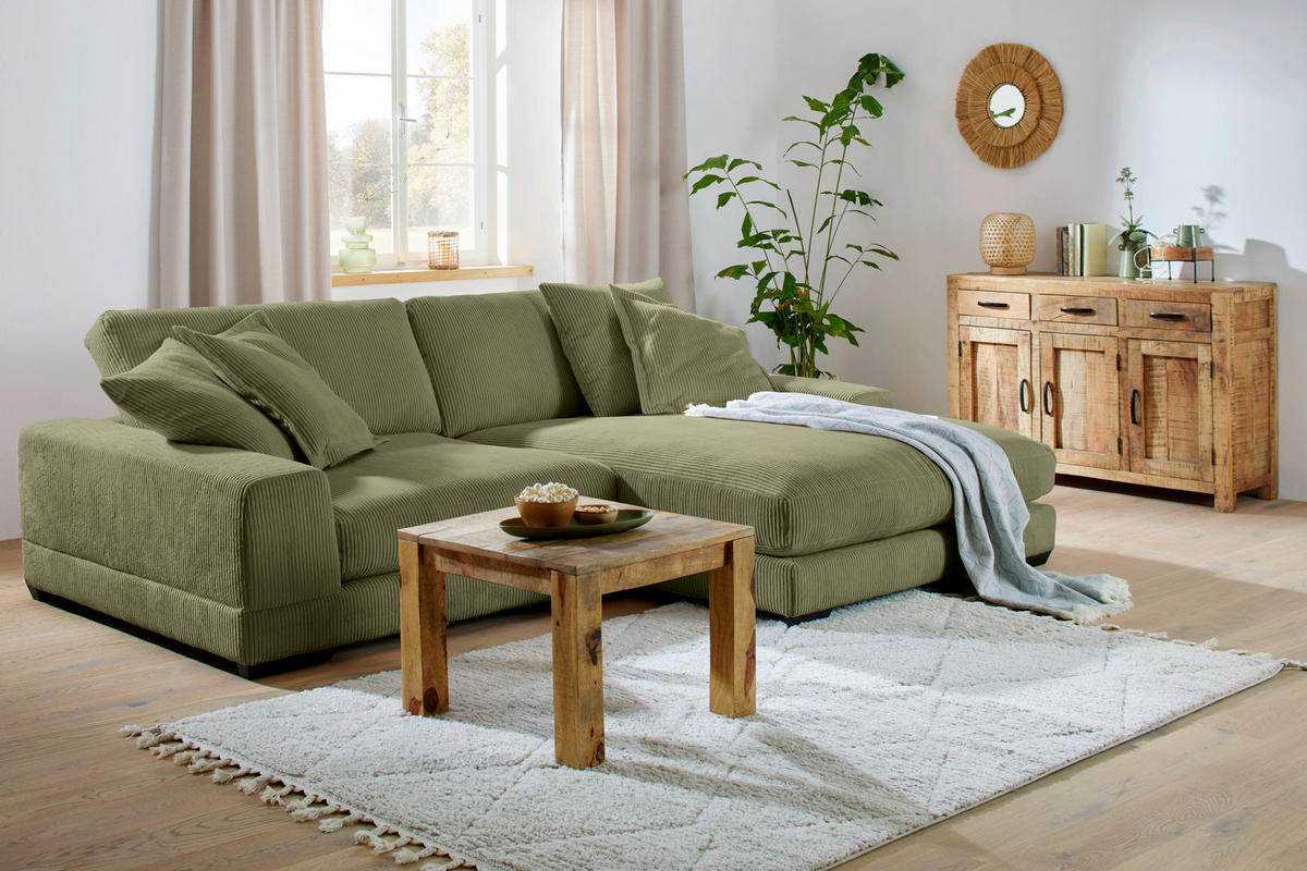 HÖRNSOFFA i manchester grön  - beige/vit, Romantik / Lanthus, trä/textil (280/190cm) - MID.YOU