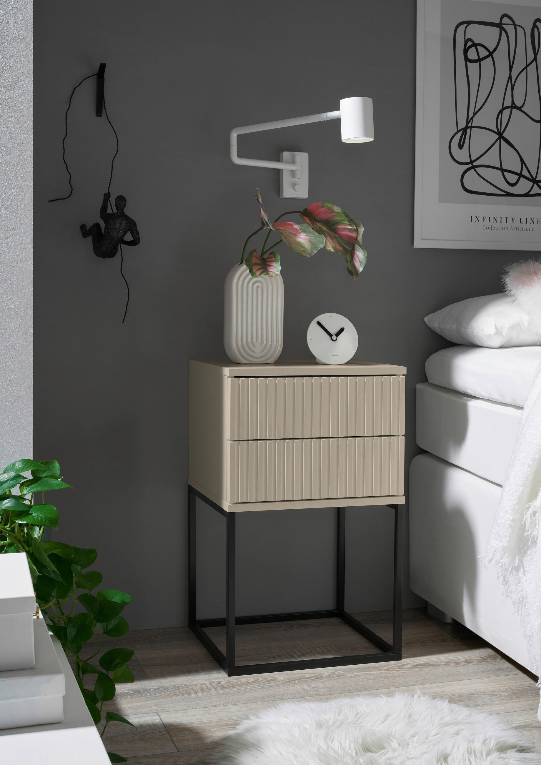 NACHTSCHRANK 40/65/38,5 cm  - Kaschmir/Schwarz, Design, Holzwerkstoff/Metall (40/65/38,5cm) - Livetastic