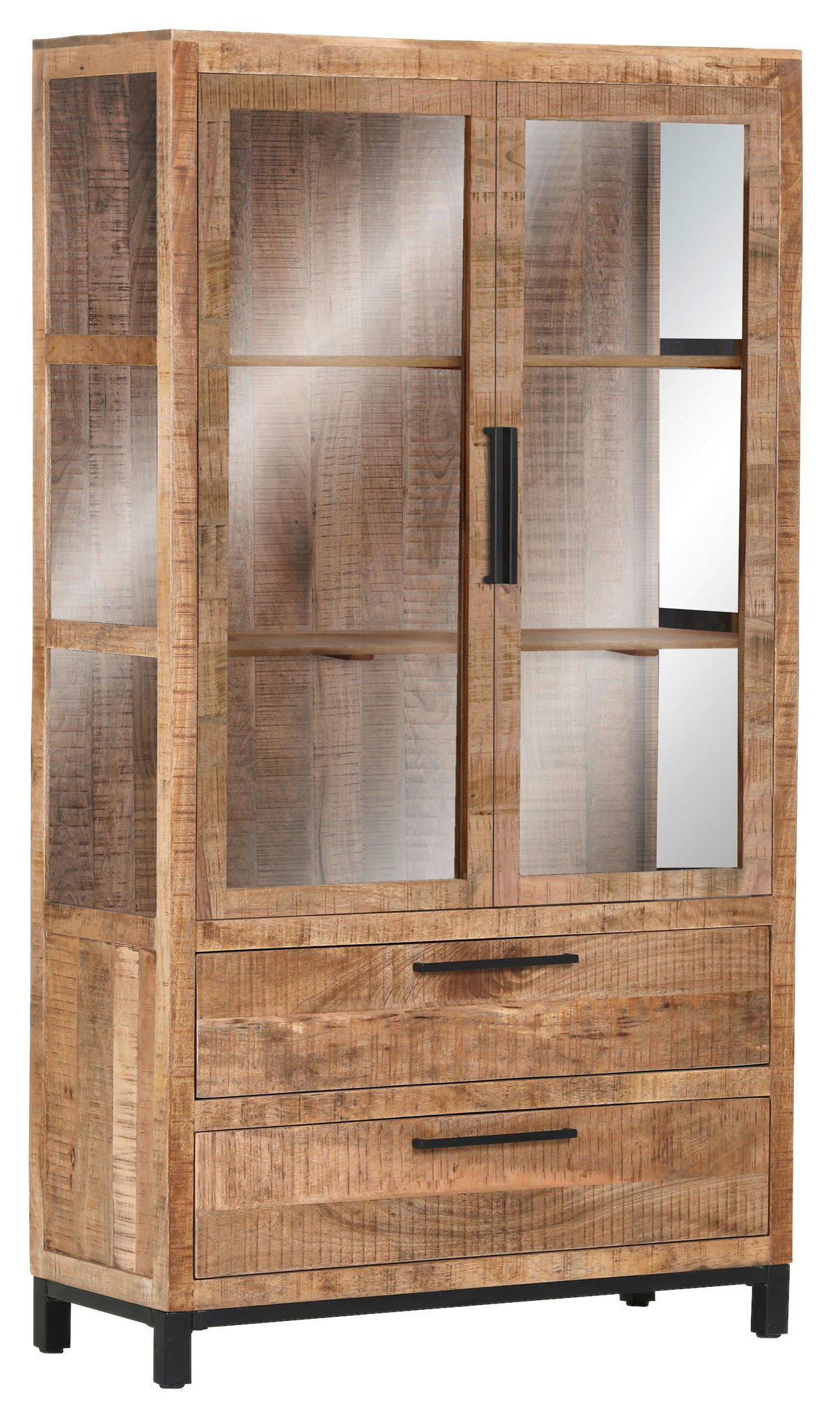 VITRINE  in massiv Mangoholz Naturfarben, Schwarz  - Schwarz/Naturfarben, Design, Glas/Holz (100/178/40cm) - Landscape