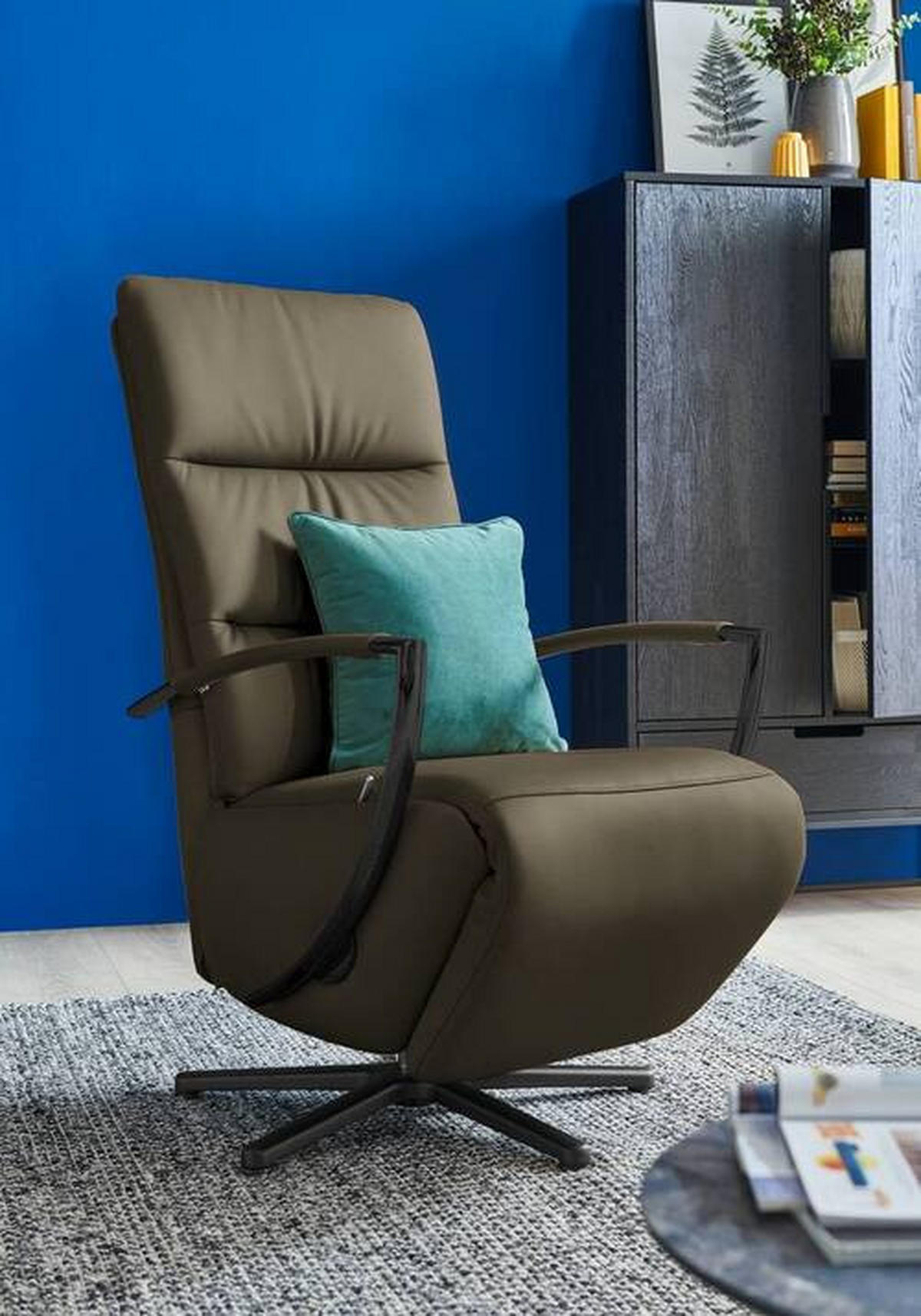 RELAXSESSEL in Leder Olivgrün  - Schwarz/Olivgrün, Design, Leder/Metall (64/112/80cm) - Cantus