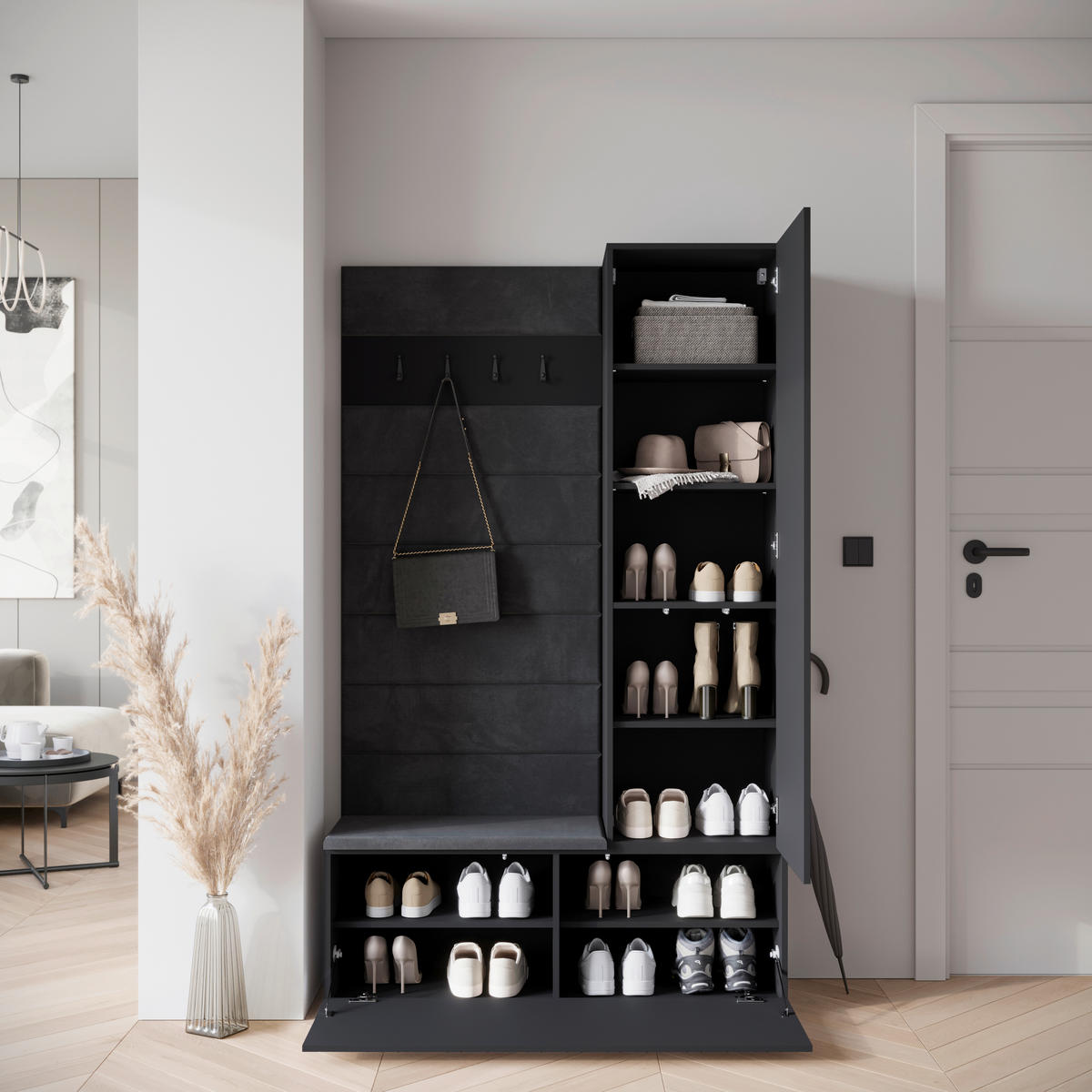 HALLMÖBEL  i 115/192/37,5 cm  - svart, Design, trämaterial (115/192/37,5cm) - Livetastic