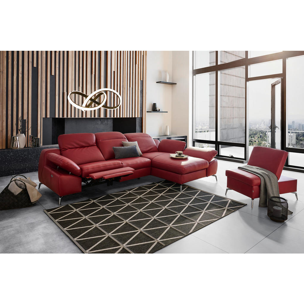 Thumbnail - Celina Home Ecksofa, Rot, Leder, Echtleder, Rindleder, 3-Sitzer, Ottomane links, L-Form, 286x183 cm, Made in EU, Fußausw...