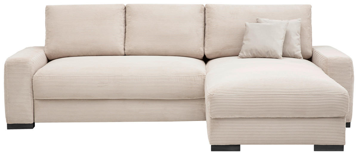 ECKSOFA in Cord Creme  - Creme/Schwarz, Design, Holz/Textil (264/184cm) - Stylife