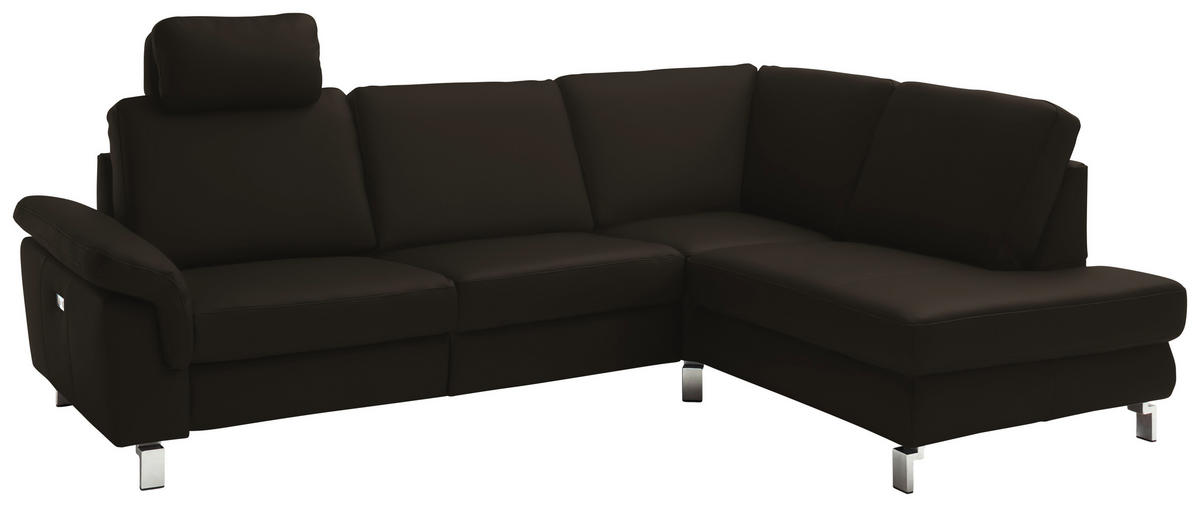 ECKSOFA in Echtleder Schwarz  - Chromfarben/Schwarz, Design, Leder/Metall (271/200cm) - Pure Home Lifestyle