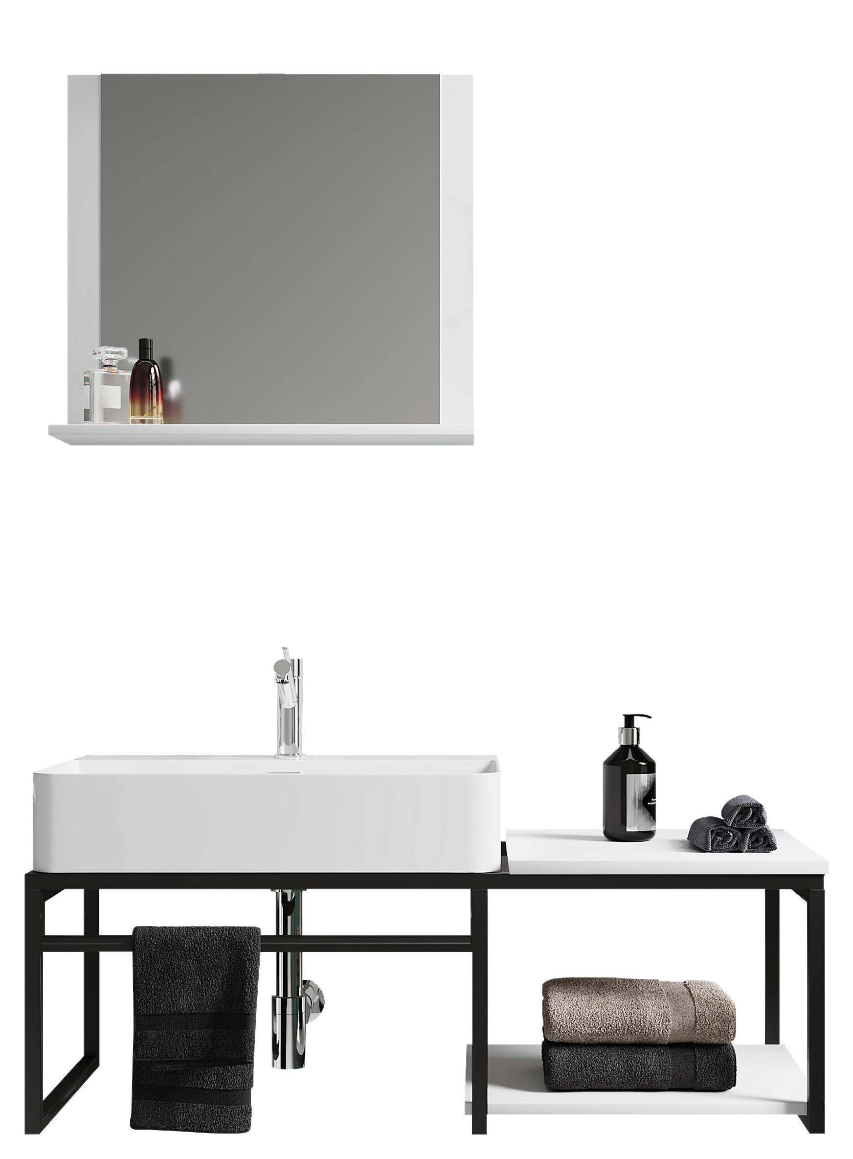 BADEZIMMER 3-teilig  in 100 cm  - Weiss/Schwarz, Modern, Glas/Keramik (100cm) - MID.YOU