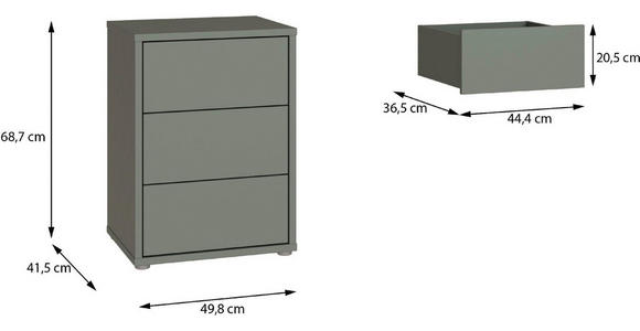 NACHTSCHRANK 50/69/42 cm  - Salbeigrün/Silberfarben, Trend, Holzwerkstoff/Kunststoff (50/69/42cm) - Carryhome