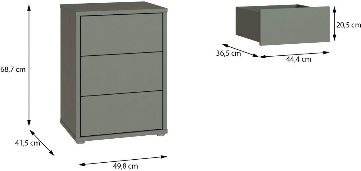 NACHTSCHRANK 50/69/42 cm  - Salbeigrün/Silberfarben, Trend, Holzwerkstoff/Kunststoff (50/69/42cm) - Carryhome