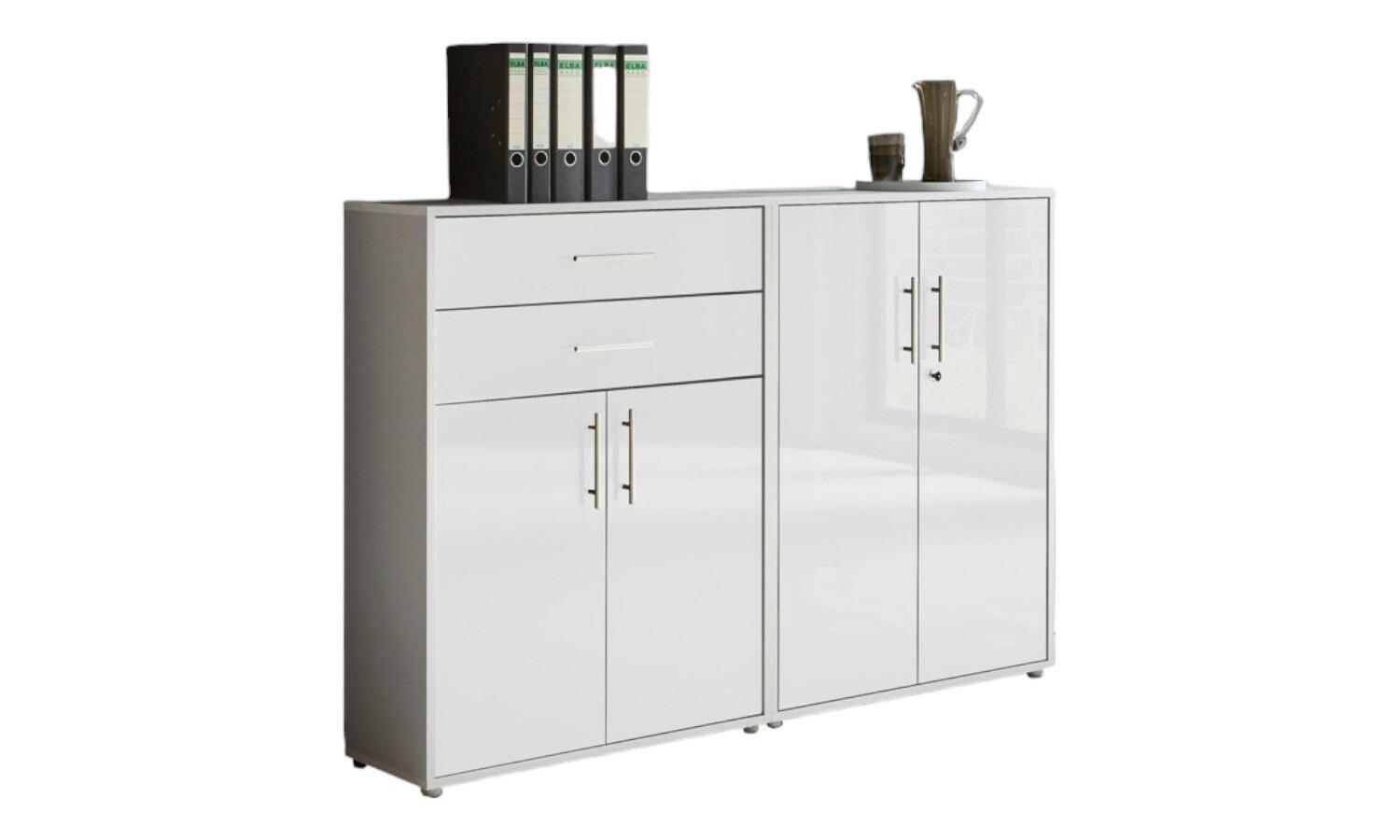 AKTENSCHRANK Grau, Weiß Hochglanz  - Weiß Hochglanz/Grau, MODERN, Holzwerkstoff (168,8/113,6/33cm) - MID.YOU