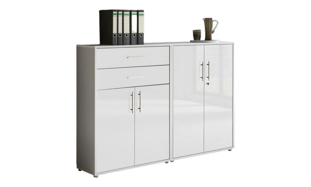 AKTENSCHRANK Grau, Weiß Hochglanz  - Weiß Hochglanz/Grau, MODERN, Holzwerkstoff (168,8/113,6/33cm) - MID.YOU