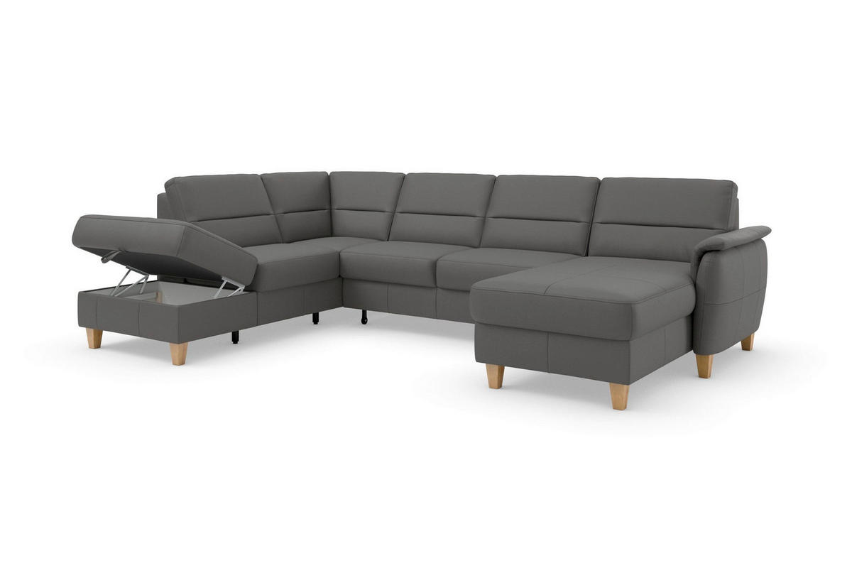 SEDACÍ SOUPRAVA, textil, kůže, mokka - barvy dubu/mokka, Basics, dřevo/textil (212/308/163cm) - Sit & More