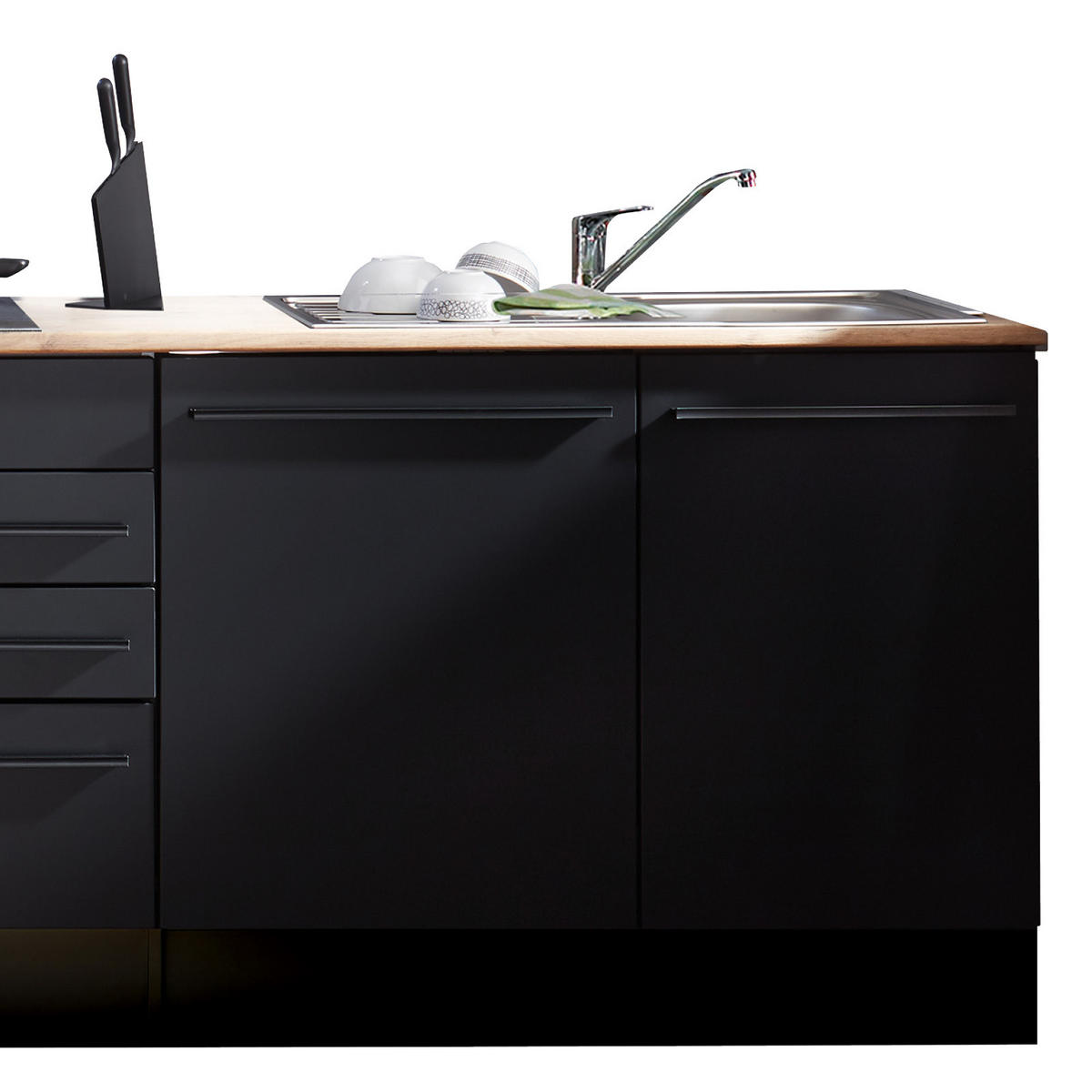 BUCĂTĂRIE FĂRĂ ELECTROCASNICE  - culoare lemn stejar/negru, Konventionell, plastic/material pe bază de lemn (260cm) - Xora