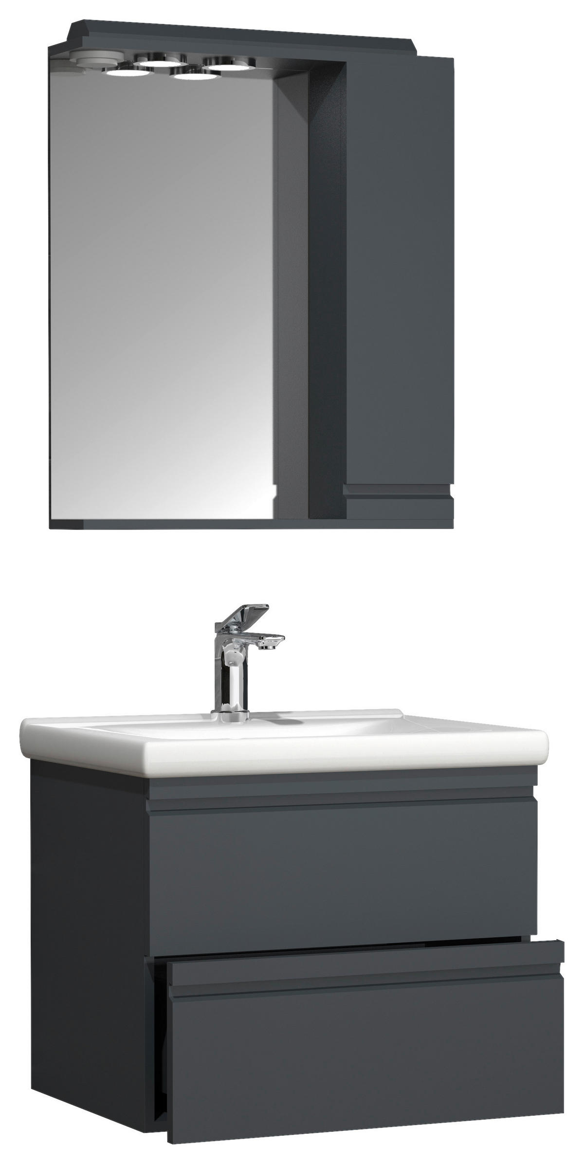 BADEZIMMER 3-teilig  in 60 cm  - Anthrazit/Weiß, MODERN, Glas/Keramik (60cm) - MID.YOU