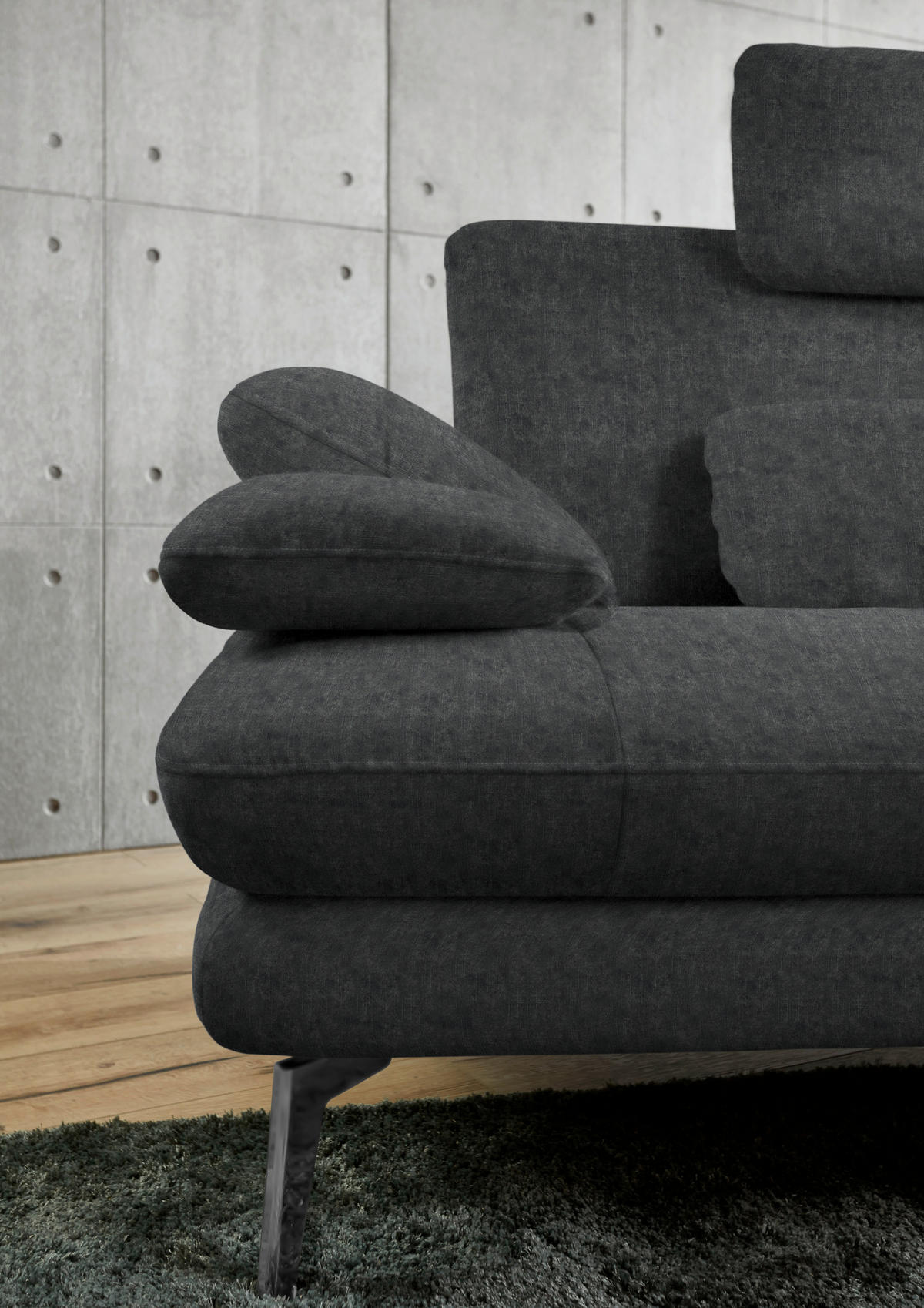 ECKSOFA in Velours Anthrazit  - Anthrazit/Schwarz, Design, Textil/Metall (284/184cm) - Dieter Knoll