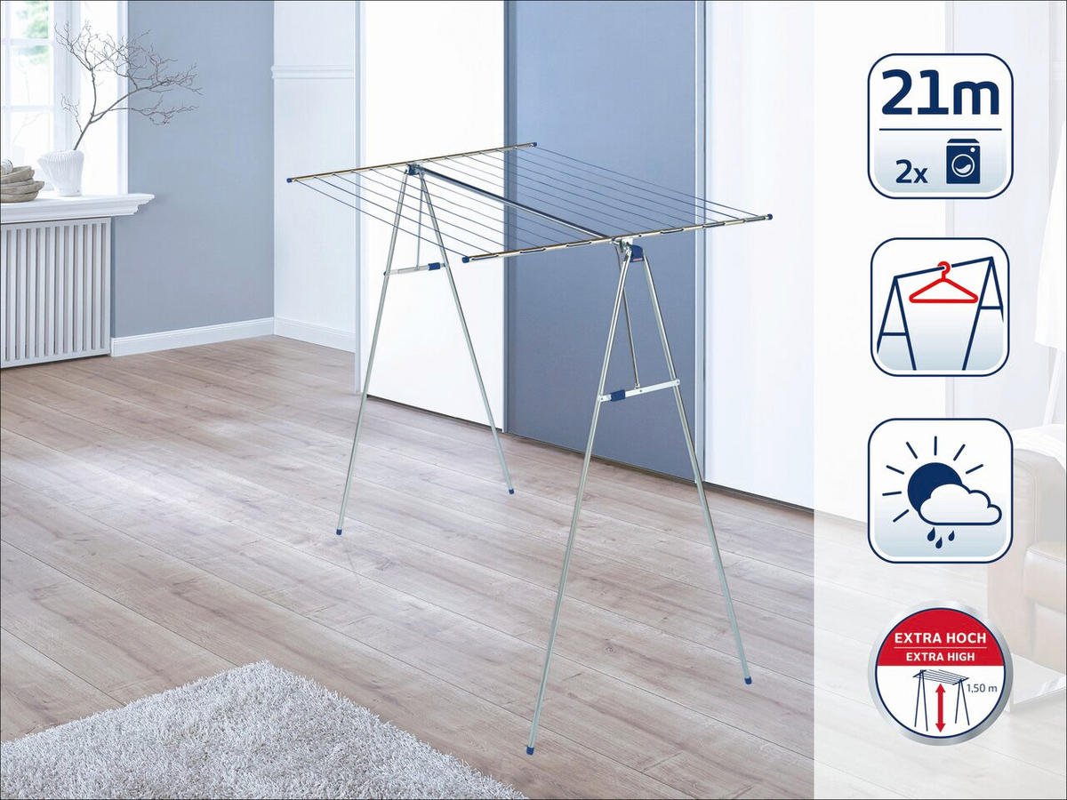 STANDTROCKNER 180/100/150 cm  - Silberfarben, Basics, Metall (180/100/150cm) - Leifheit