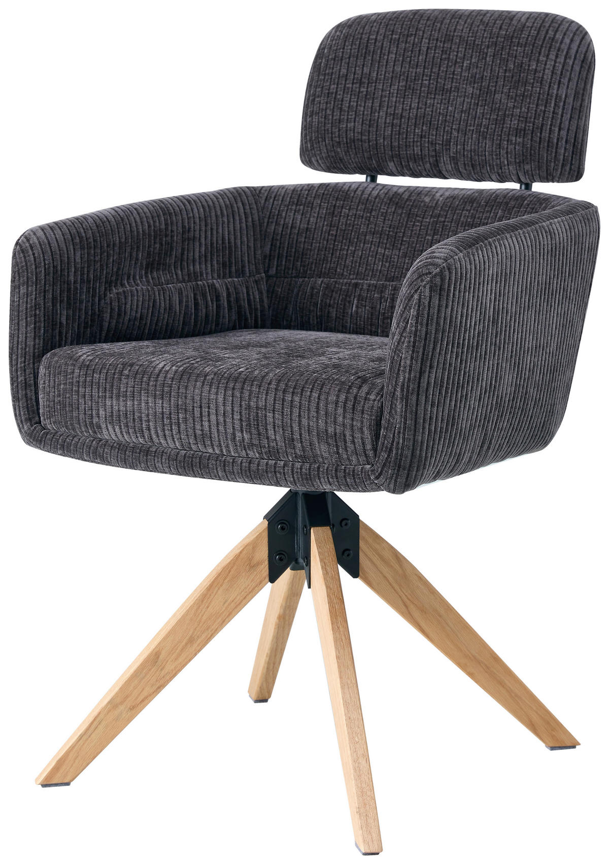 ARMLEHNSTUHL  Sitzfläche 360° drehbar Chenille  Anthrazit  - Anthrazit/Naturfarben, KONVENTIONELL, Holz/Textil (60/90/69cm) - Livetastic