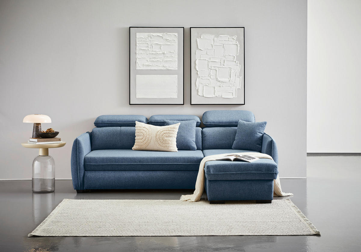 ECKSOFA in Flachgewebe Blau  - Blau/Schwarz, Modern, Kunststoff/Textil (182/237cm) - Carryhome