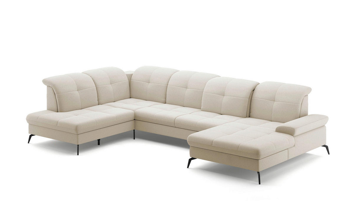 WOHNLANDSCHAFT in Flachgewebe Creme  - Creme/Schwarz, KONVENTIONELL, Textil/Metall (231/357/185cm) - Sit & More