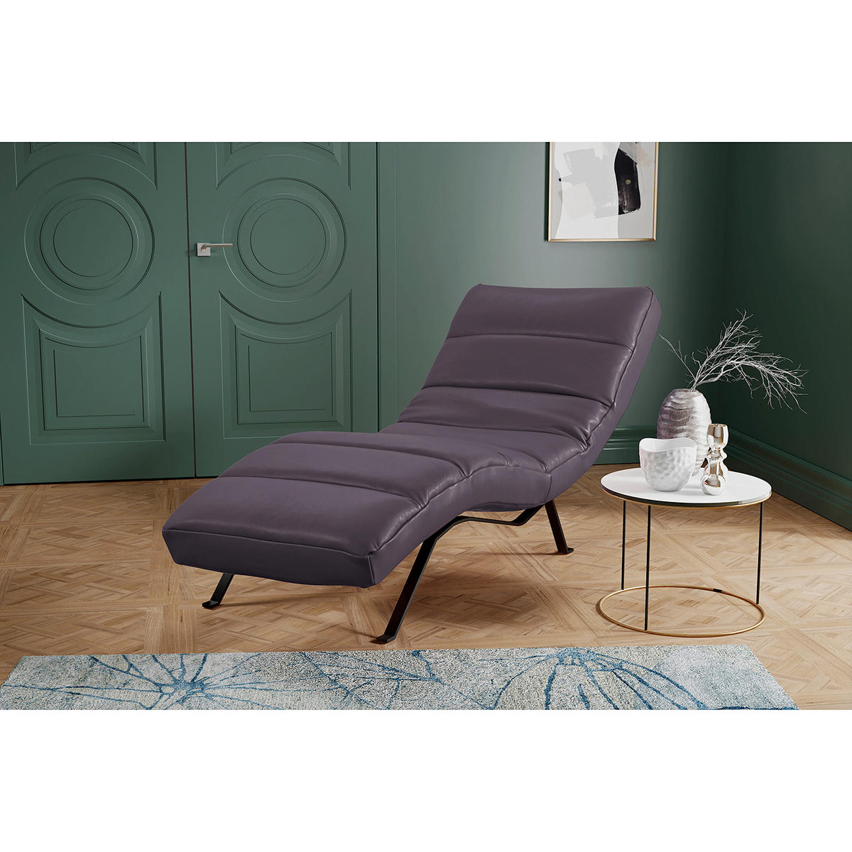 RELAXLIEGE in Echtleder Aubergine  - Aubergine/Schwarz, Design, Leder/Metall (65/65-95/171cm) - Livetastic