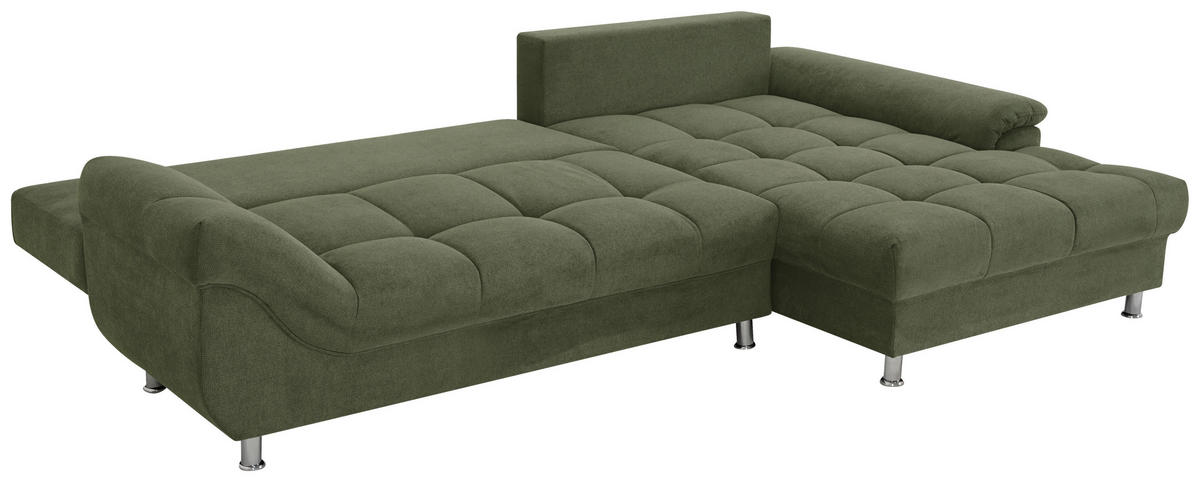 ECKSOFA in Flachgewebe, Mikrofaser Grün  - Chromfarben/Grün, Design, Kunststoff/Textil (312/198cm) - Livetastic