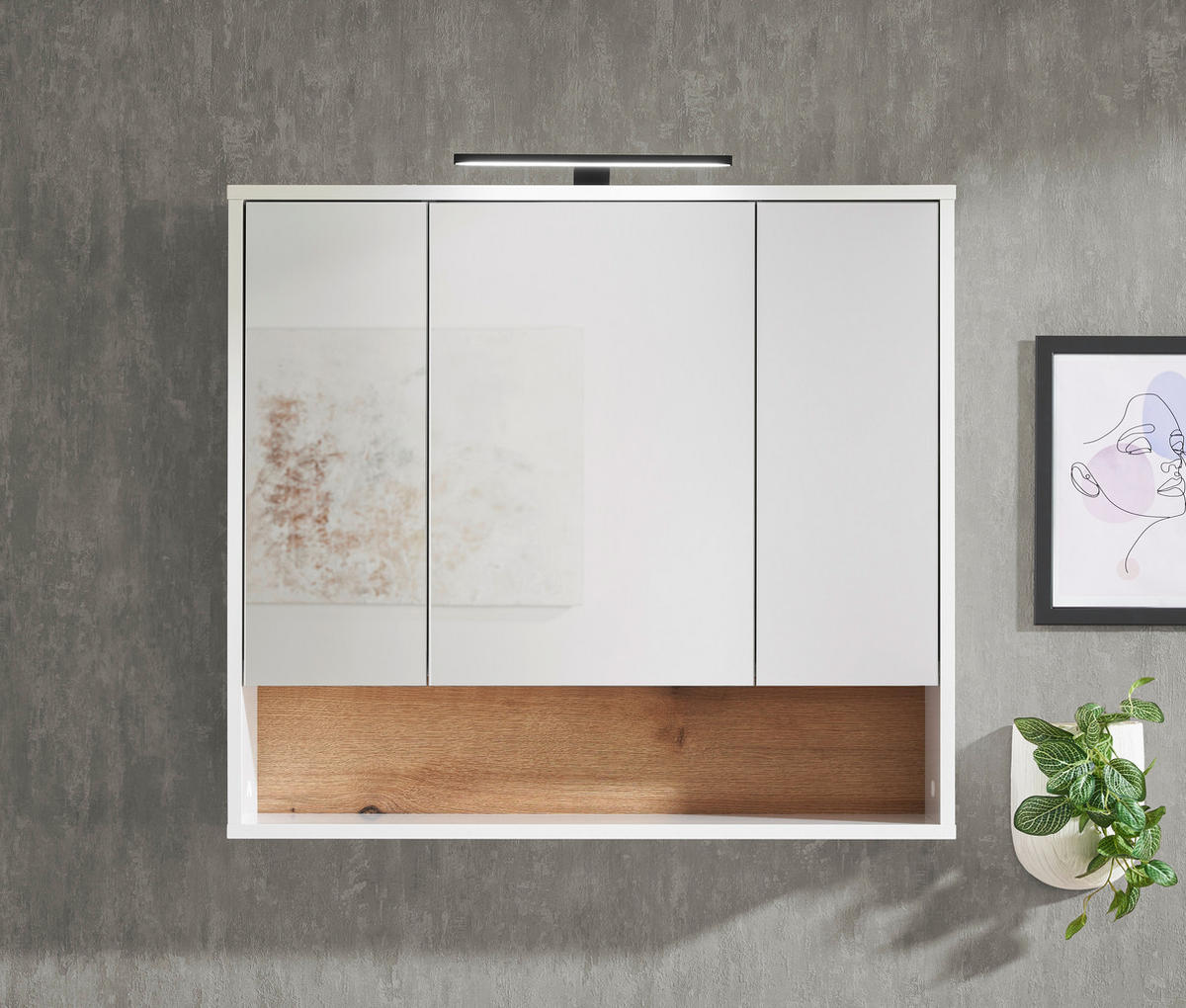 SPIEGELSCHRANK 80/72/21 cm  - Eichefarben/Weiß, KONVENTIONELL, Glas/Holzwerkstoff (80/72/21cm) - home24