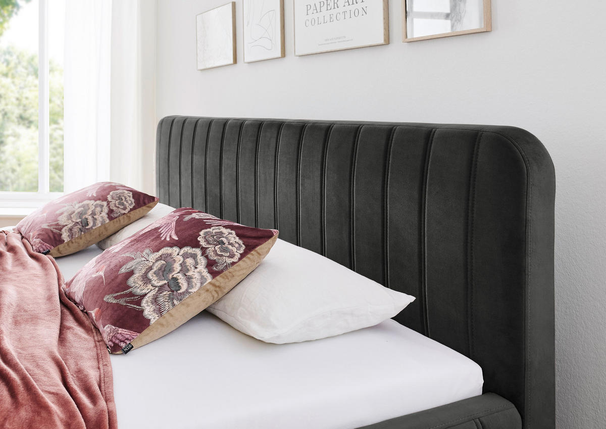 POLSTERBETT 180/200 cm,  in Anthrazit,  - Eichefarben/Anthrazit, MODERN, Holz/Textil (180/200cm) - Xora