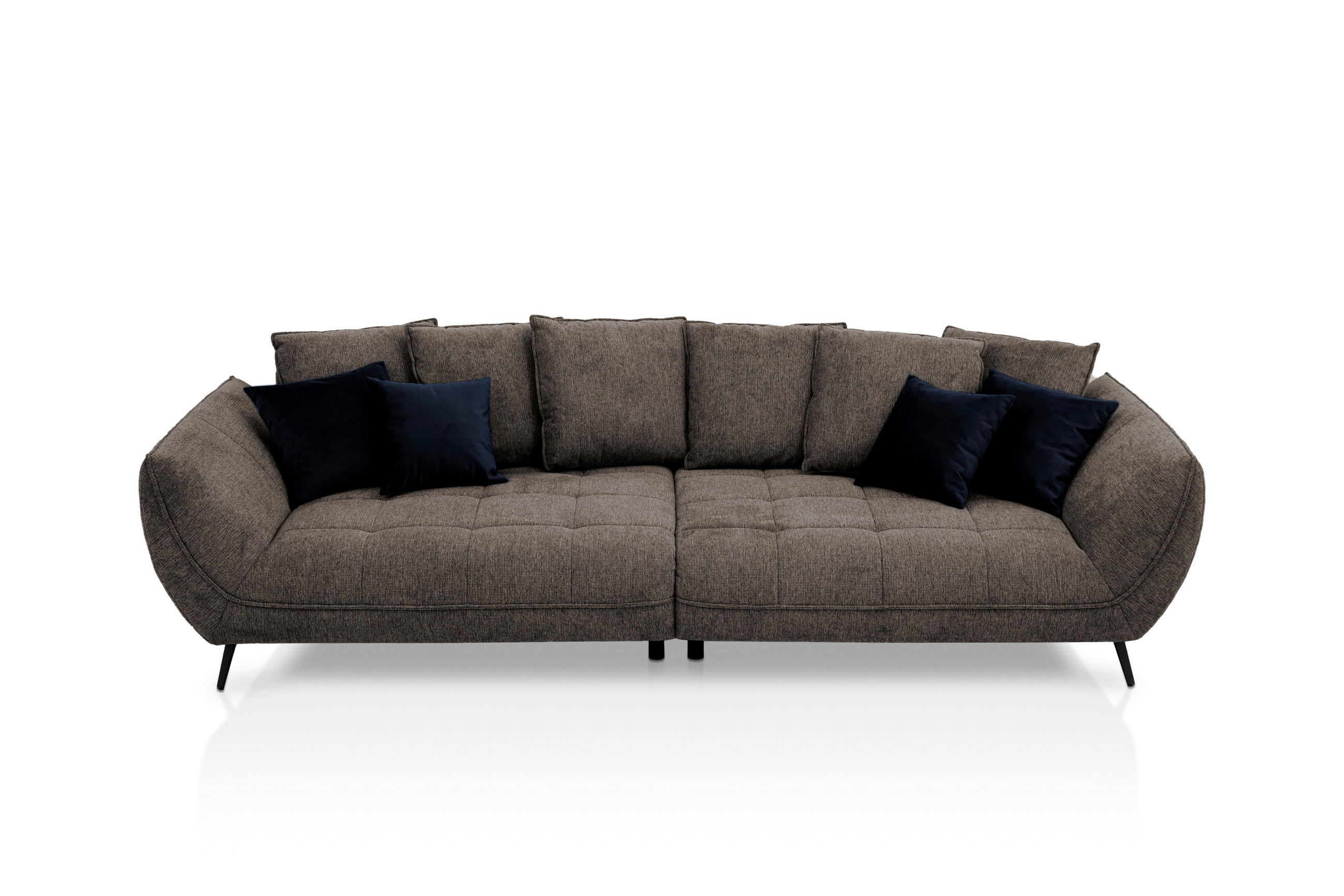BIGSOFA Flachgewebe Braun  - Schwarz/Dunkelblau, Design, Textil/Metall (311/95/130cm) - Livetastic
