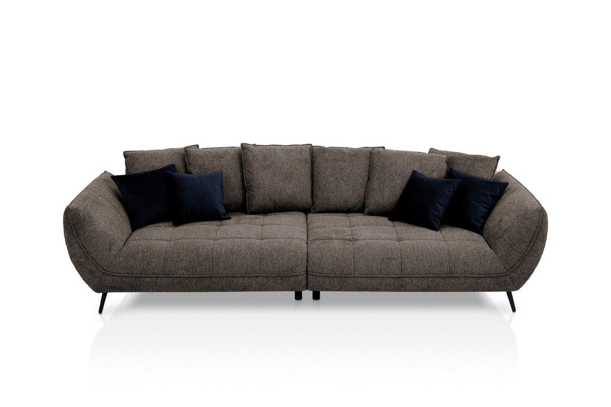 BIGSOFA in Flachgewebe Braun  - Schwarz/Dunkelblau, Design, Textil/Metall (311/95/130cm) - Livetastic