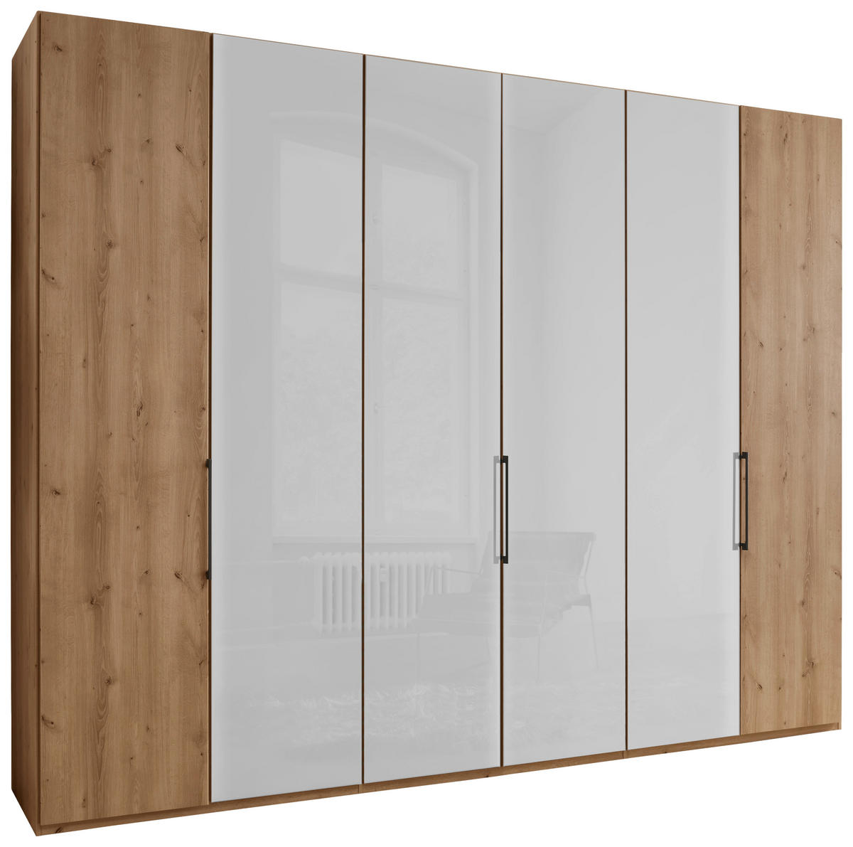 DREHTÜRENSCHRANK in Weiss, Eiche Bianco  - Schieferfarben/Weiss, Konventionell, Glas/Holzwerkstoff (300/216/58cm) - Dieter Knoll