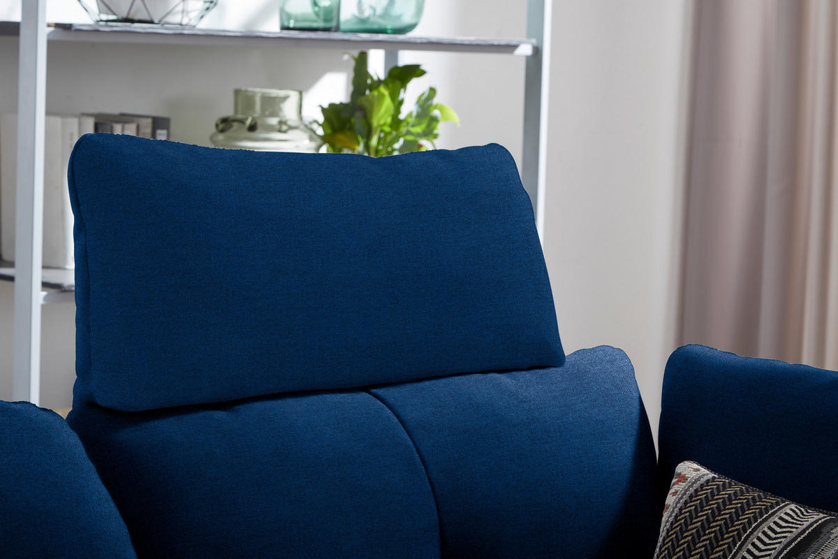 ECKSOFA in Flachgewebe Blau  157/344 cm  - Blau/Schwarz, Design, Textil/Metall (157/344cm) - Chilliano
