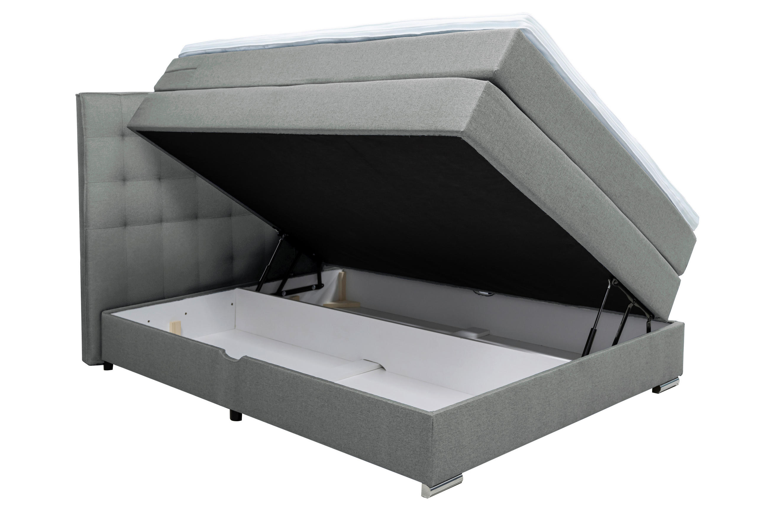 BOXSPRINGBETT 140/200 cm  in Dunkelgrau  - Chromfarben/Dunkelgrau, KONVENTIONELL, Kunststoff/Textil (140/200cm) - Boxxx