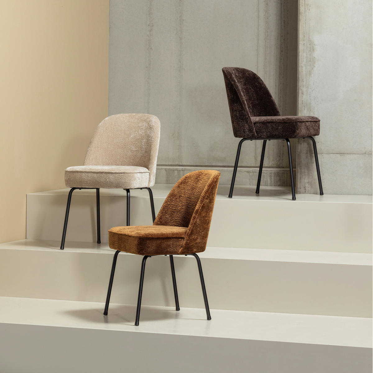 STUHL-SET 2 Stück  in Chenille  - Sandfarben/Schwarz, MODERN, Textil/Metall (50/83/57cm) - Livetastic