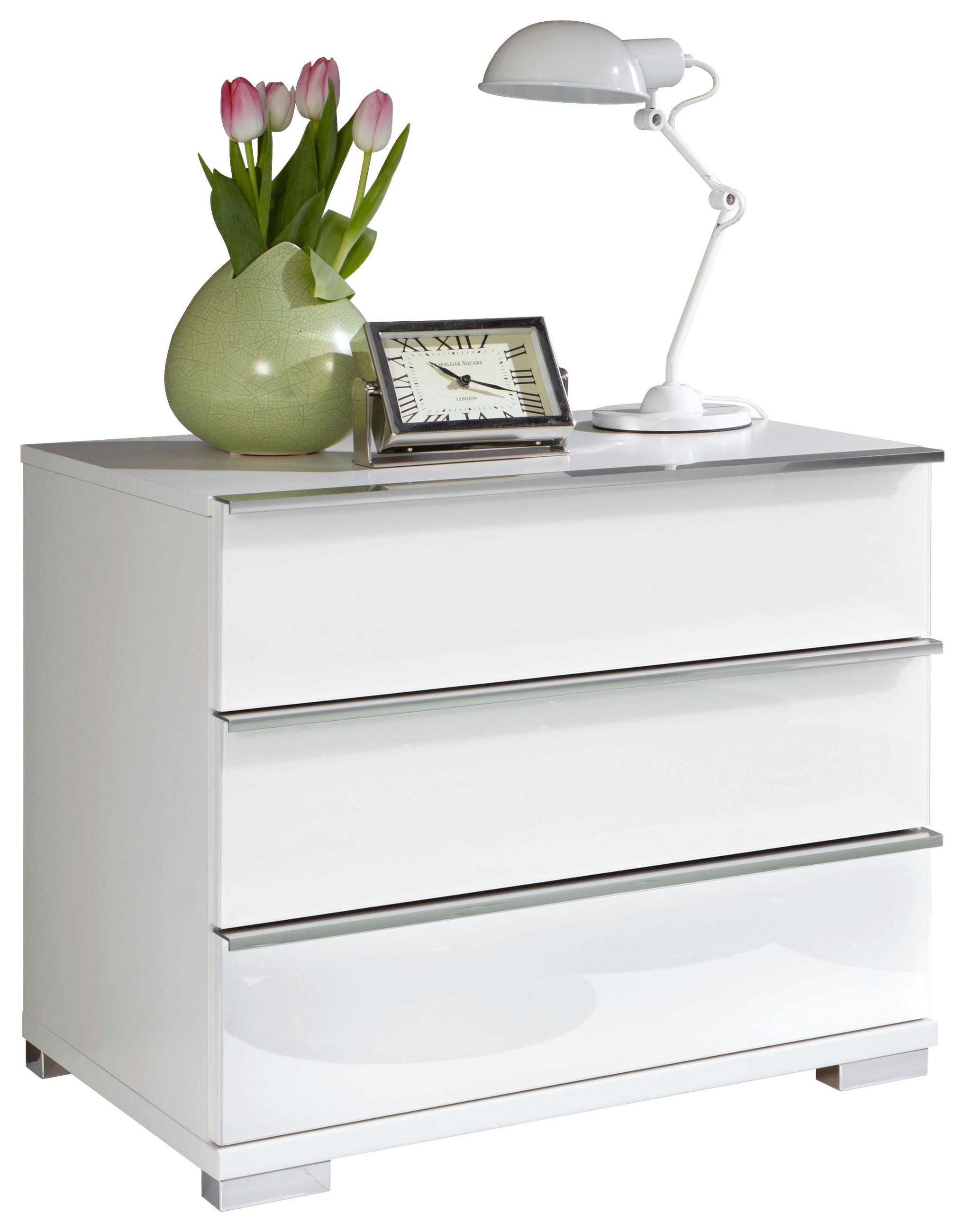 NACHTSCHRANK 60/53/42 cm  - Chromfarben/Weiß, Basics, Glas/Holzwerkstoff (60/53/42cm) - Venda