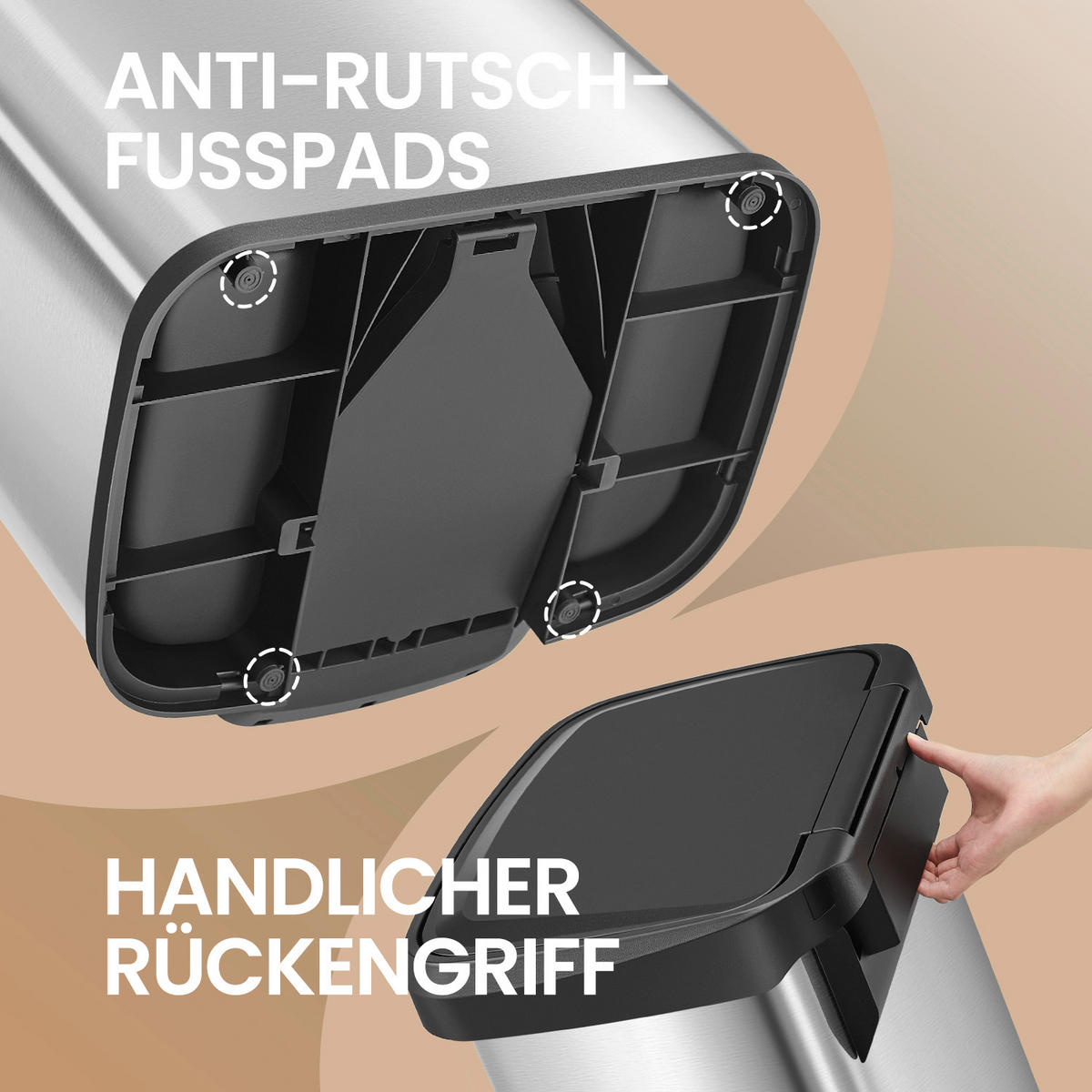 KÔŠ NA ODPADKY  68 l - čierna/strieborná, Basics, kov/plast (40,5/78/35cm)