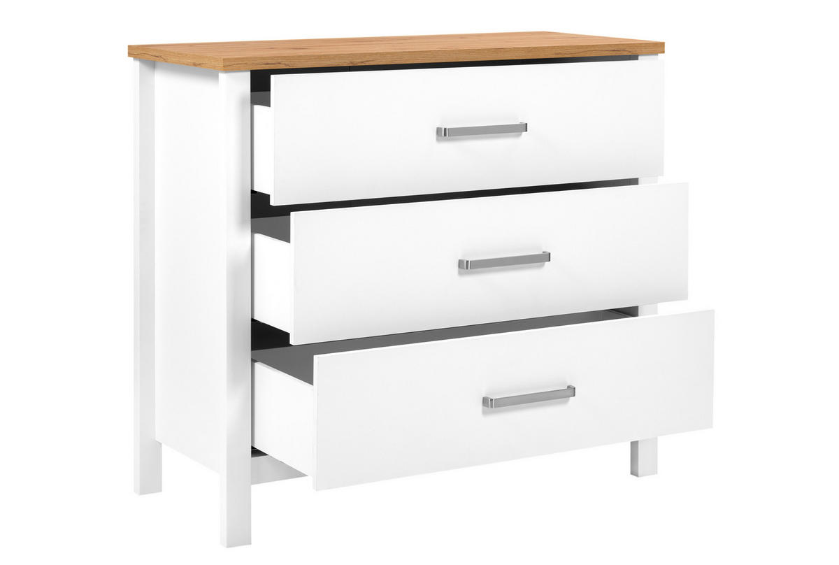 KOMODA   103/92/45 cm   bijela, hrast Artisan  - bijela/srebrne boje, Romantično / ladanjski, drvni materijal/metal (103/92/45cm)