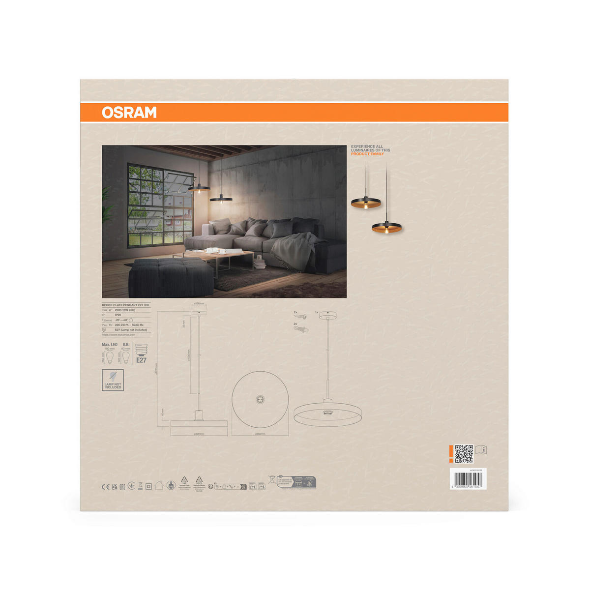 HÄNGELEUCHTE 40/127 cm   - Schwarz/Naturfarben, Basics, Metall (40/127cm) - Osram